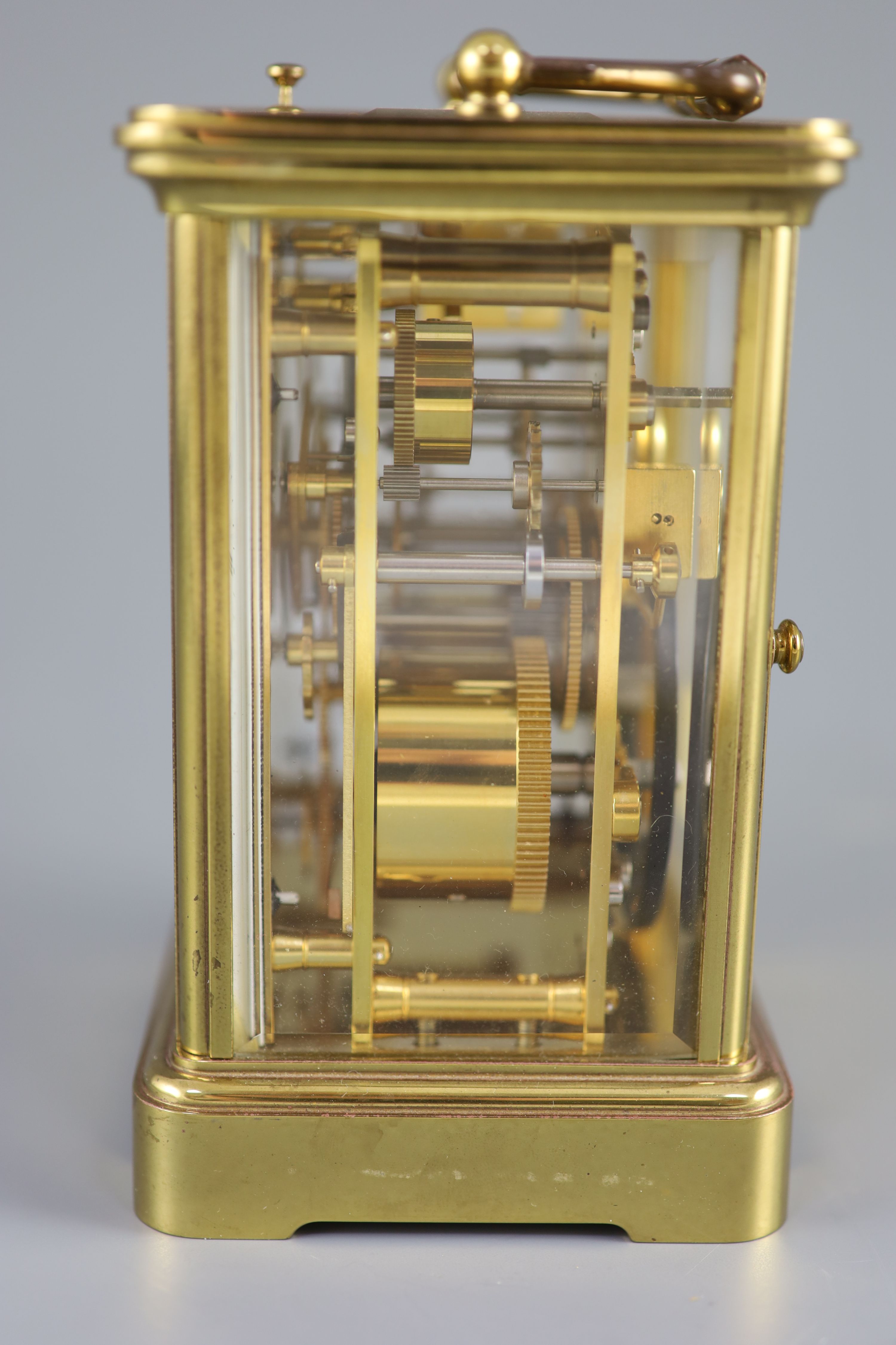 A large Swiss-made alarum brass carriage clock, Matthew Norman, London, 20th century, 13.5cm high